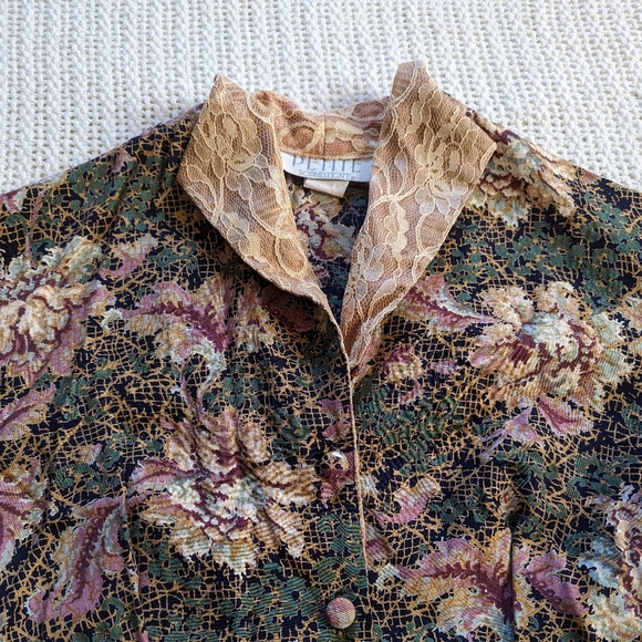Vintage Petite Sophisticate Short Sleeve Top Lace Collar Floral Women's Medium - Picture 3 of 9